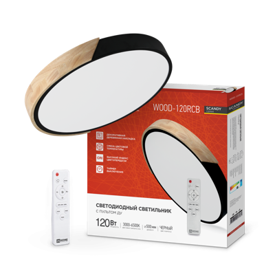 Светильник сд SCANDY WOOD-120RCB 120Вт 230В 3000-6500K 9600Лм 500x50мм с пультом ДУ черный IN HOME!