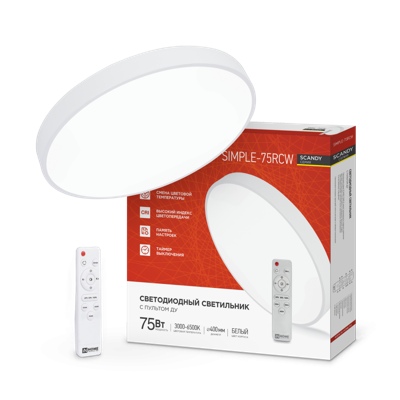 Светильник сд SCANDY SIMPLE-75RCW 75Вт 230В 3000-6500K 6000Лм 400x50мм с пультом ДУ белый IN HOME!